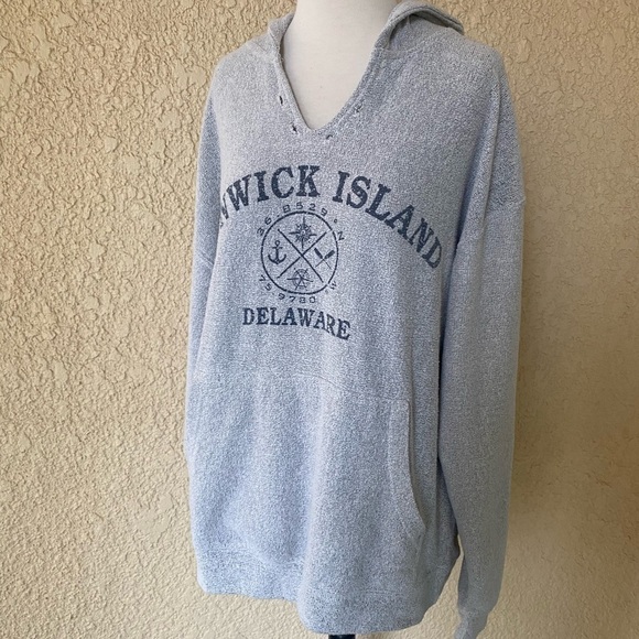 Sunsations Fenwick Island Delaware Distressed Oversized Hoodie Gray Unisex Sz. L - Picture 5 of 10